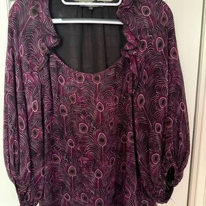 Women's Purple Peacock-Print Blouse
